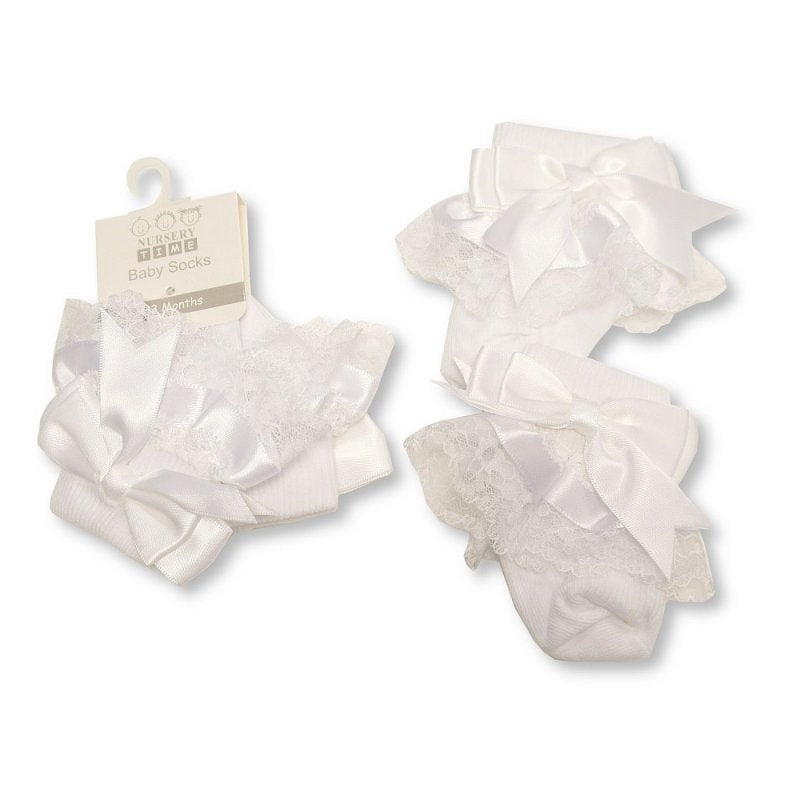 Soft Touch Frilly Girls Socks - White