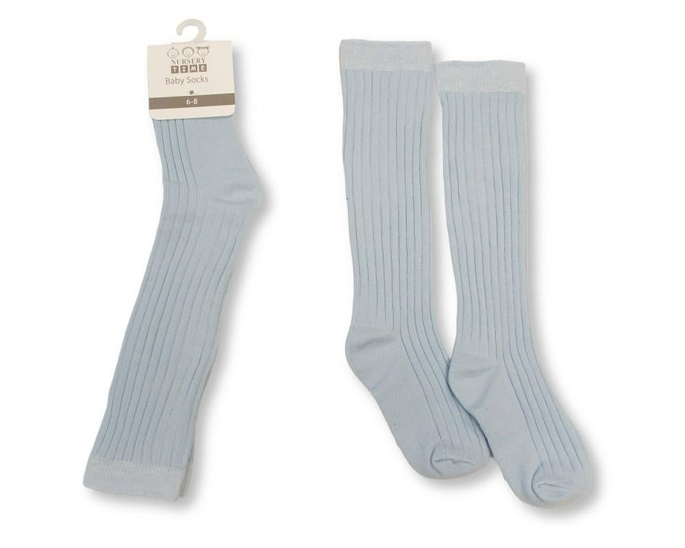 Unisex Ribbed Knee High Socks- Blue