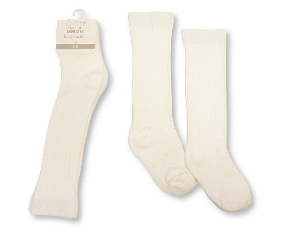 Unisex Ribbed Knee High Socks -Ivory