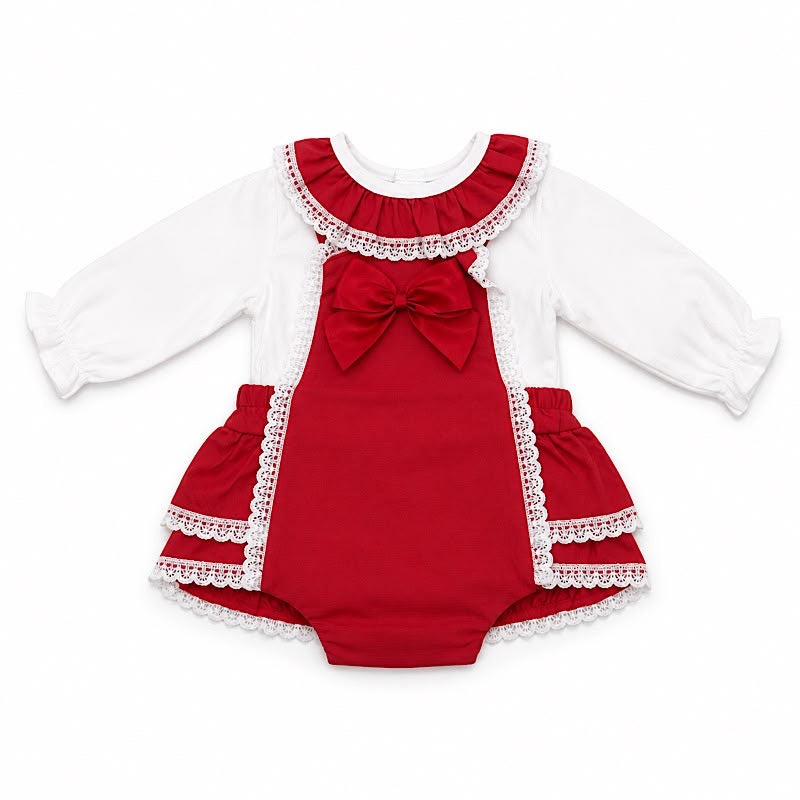 Elegant Lace Baby Romper - Red