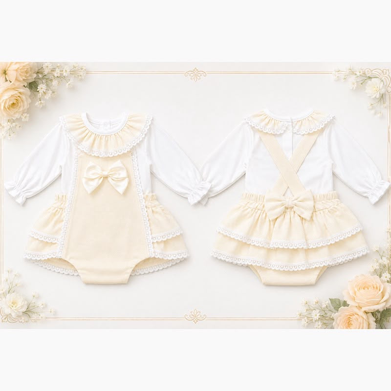 Elegant Lace Baby Romper - Cream