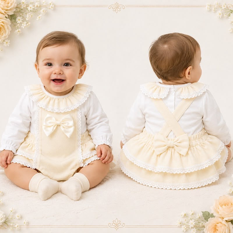 Elegant Lace Baby Romper - Cream