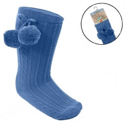 Knee High Pom Pom Socks - Dark Blue