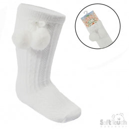 Knee High Pom Pom Socks - White