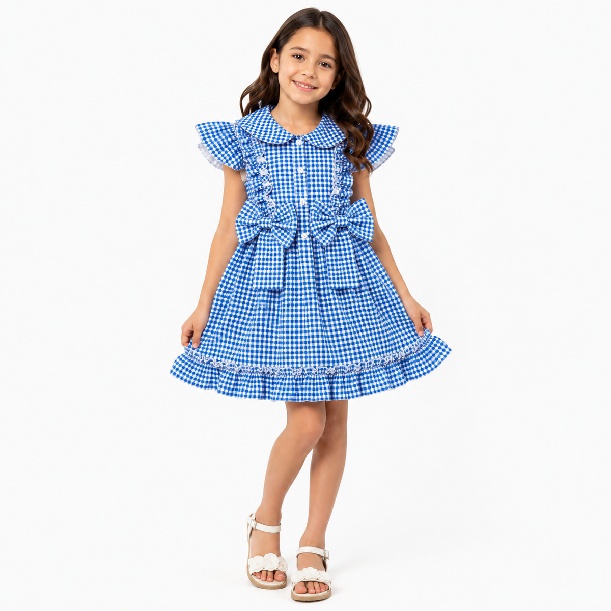 Made In Italy Gingham School Dress - Navy