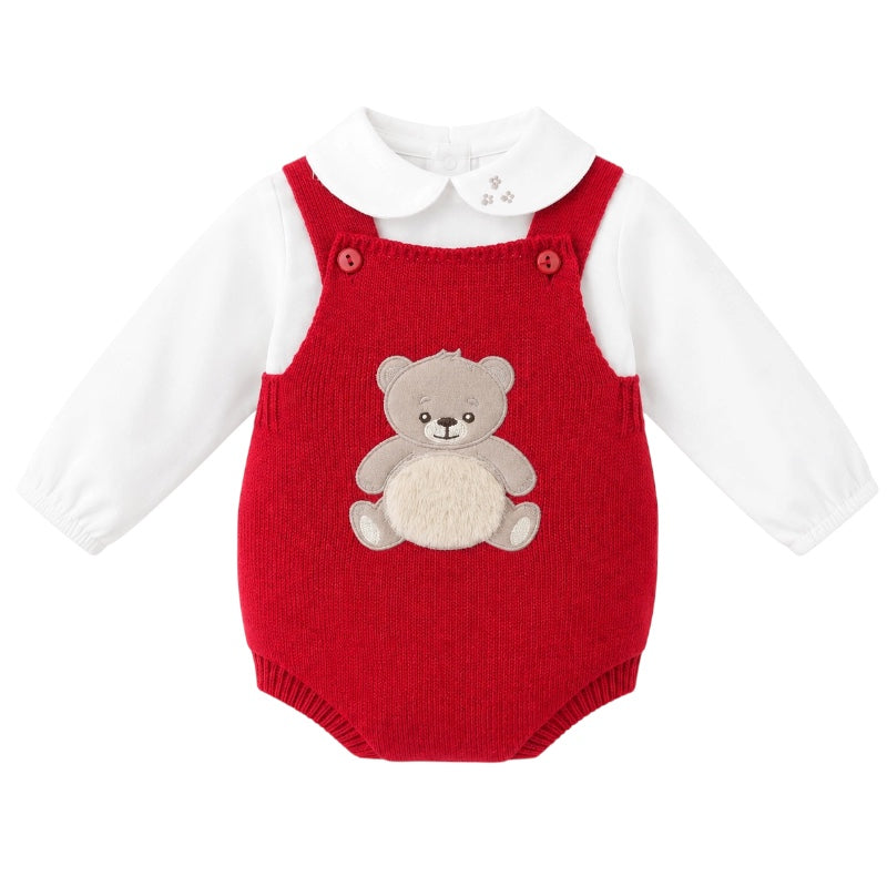 Boys Baby Red Teddy Bear Dungaree
