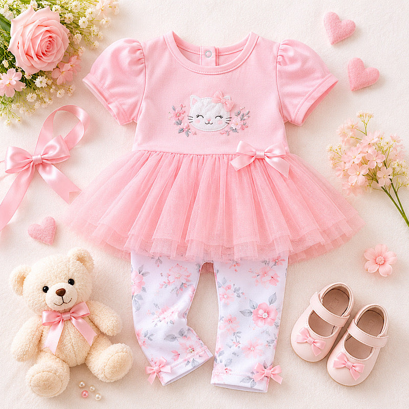 Cat Floral Print 2pc Set
