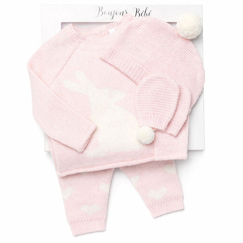 Bonjour Bebe Bunny Knit 4pc Layette Set - Pink