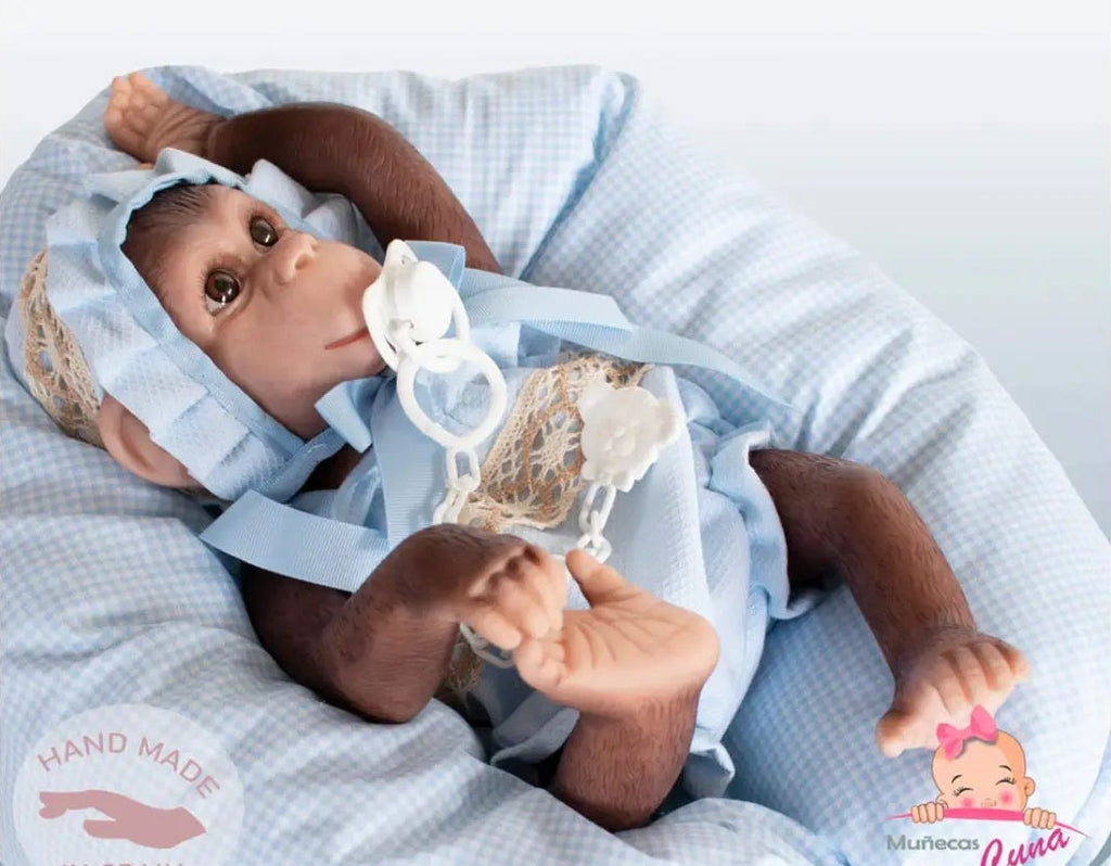 Reborn Silicone Feel Monkey - Blue Romper