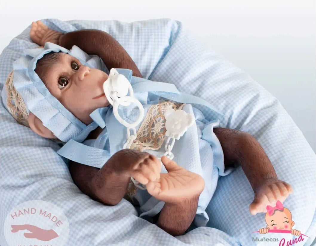 Reborn Silicone Feel Monkey - Blue Romper