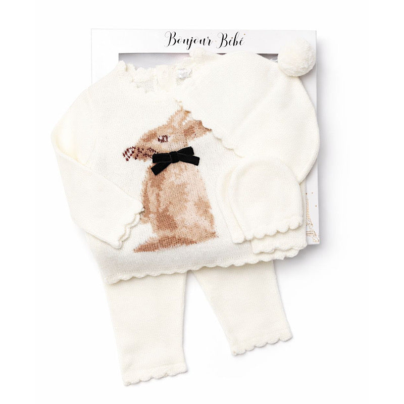 Bonjour Bebe Bunny Knit 4pc Layette Set - Ivory