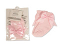 Satin Bow Scallop Socks 0-18M - Pink