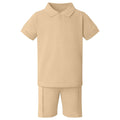 Boy's Zip Neck Polo Shirt and Short Set - Sand