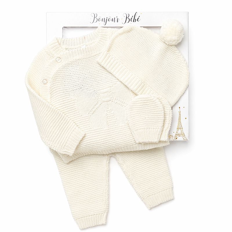 Bonjour Bebe Bow Knit 4pc Layette Set - Ivory