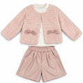 Girls' Pink Faux Fur Jacket, Top & Shorts Set 6-36M