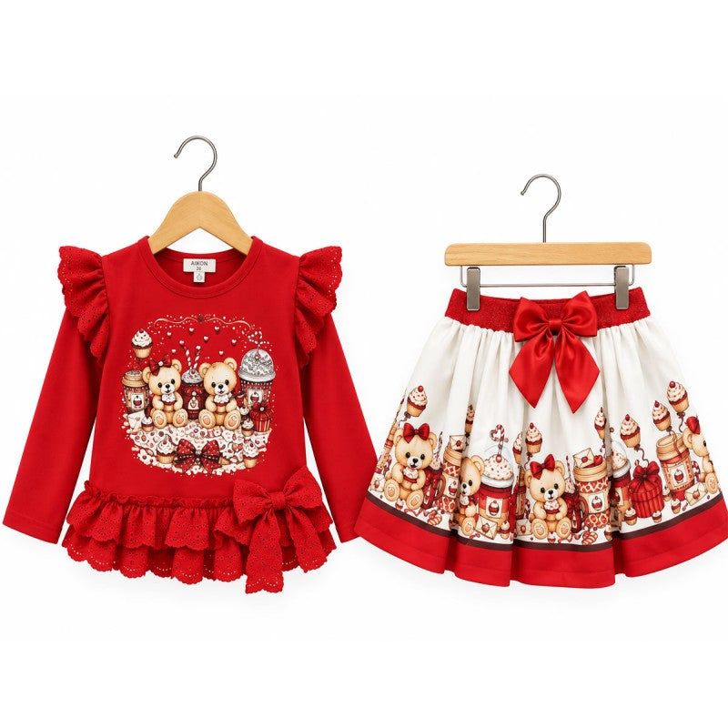 Red Teddy Skirt Set