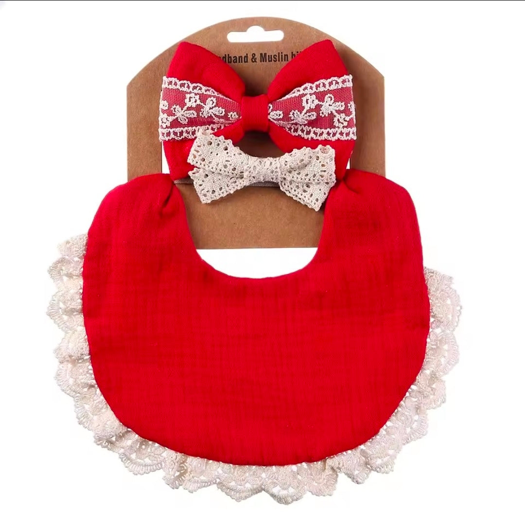 3pc Muslin Bib & Headband Set