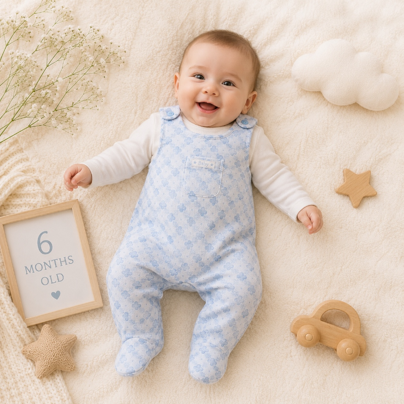 B/Blue Cute Animal Print Overalls Set 0-6M