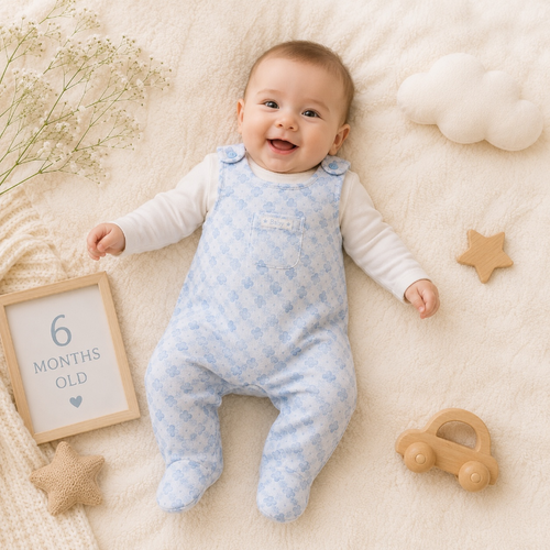 B/Blue Cute Animal Print Overalls Set 0-6M