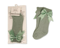 Satin Bow Knee HIgh Socks 0-18M - Sage