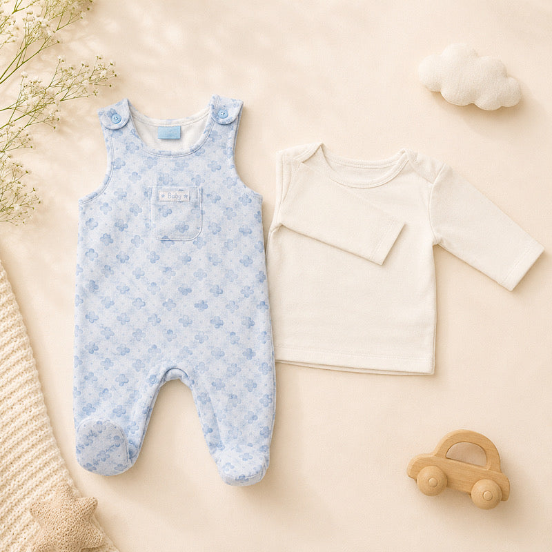 B/Blue Cute Animal Print Overalls Set 0-6M