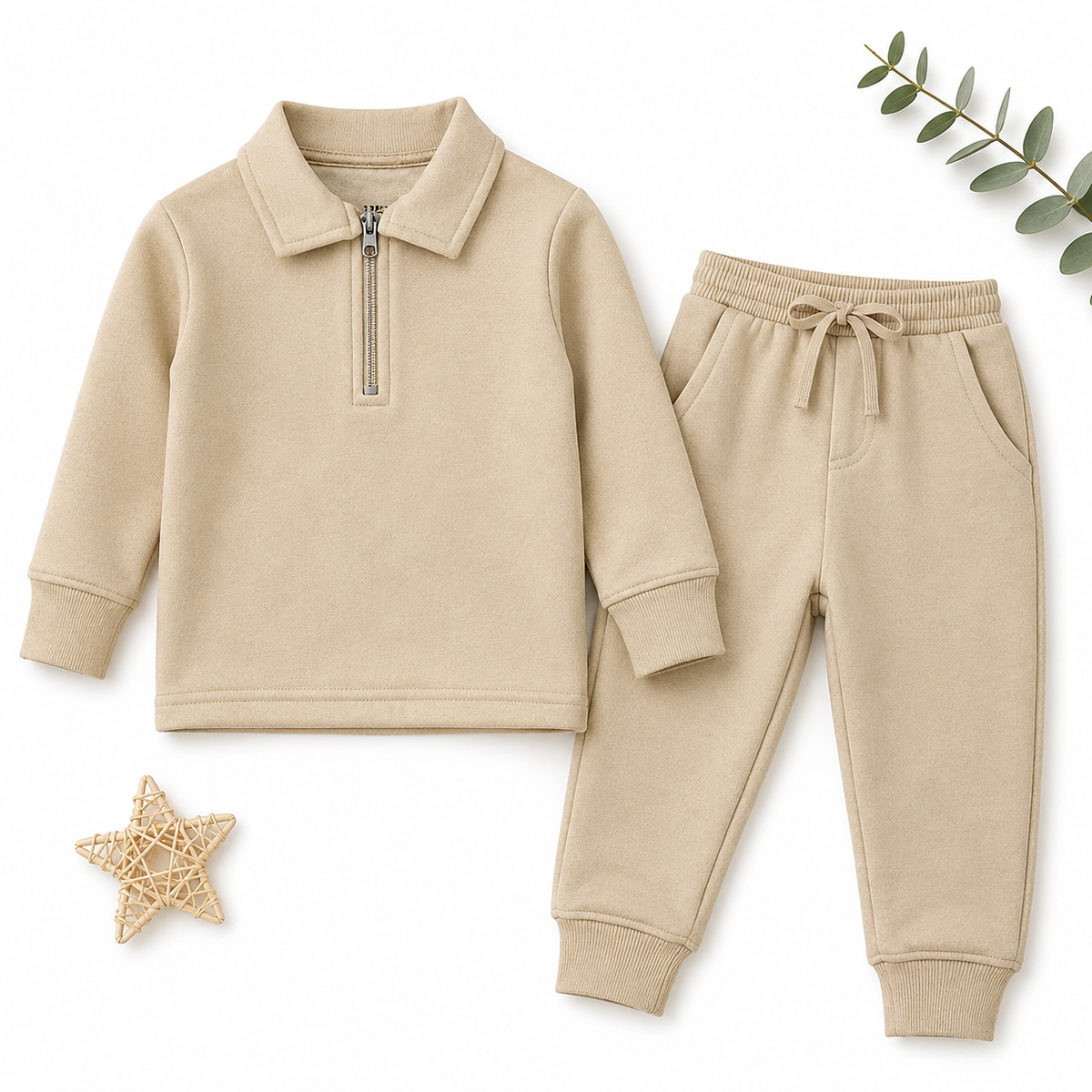 Beige Half Zip Sweatshirt Tracksuit