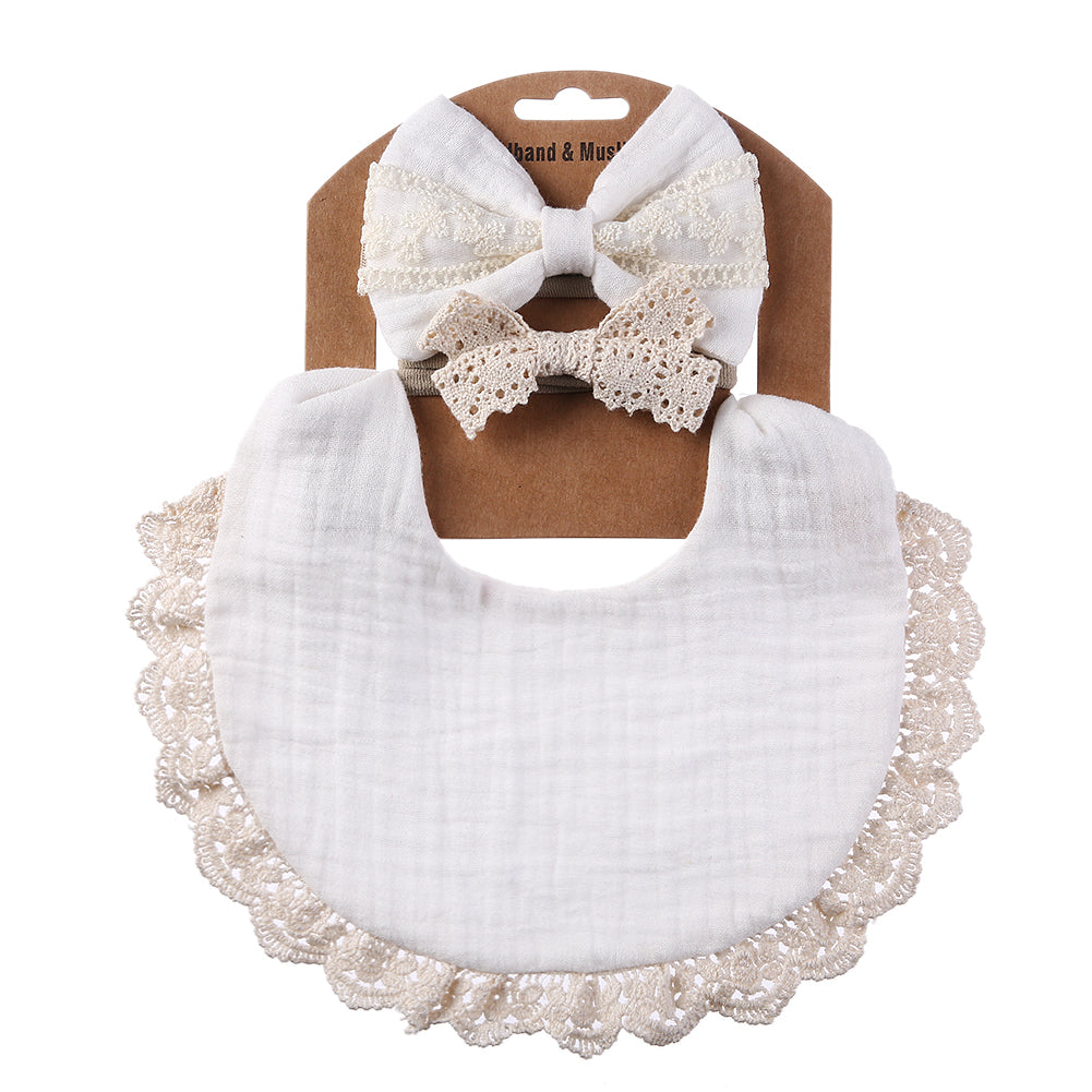 3pc Muslin Bib & Headband Set