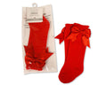 Satin Bow Knee HIgh Socks 0-18M - Red