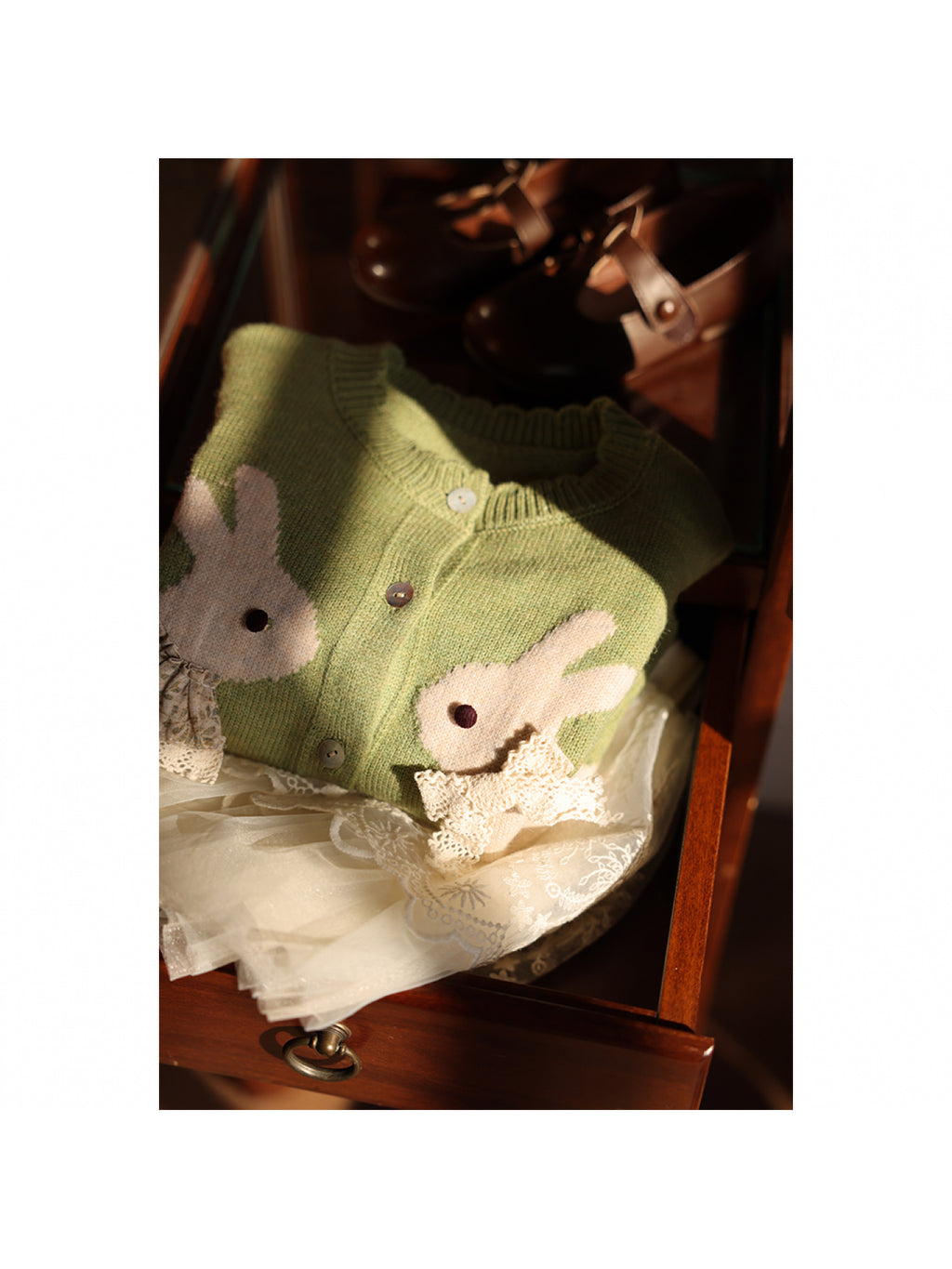Green Knit Bunny Cardigan