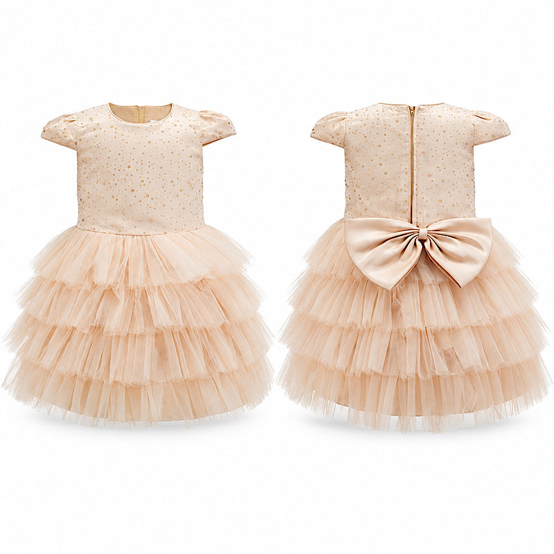 Champagne Glittered Tulle Peplum Party Dress 2-8 Years