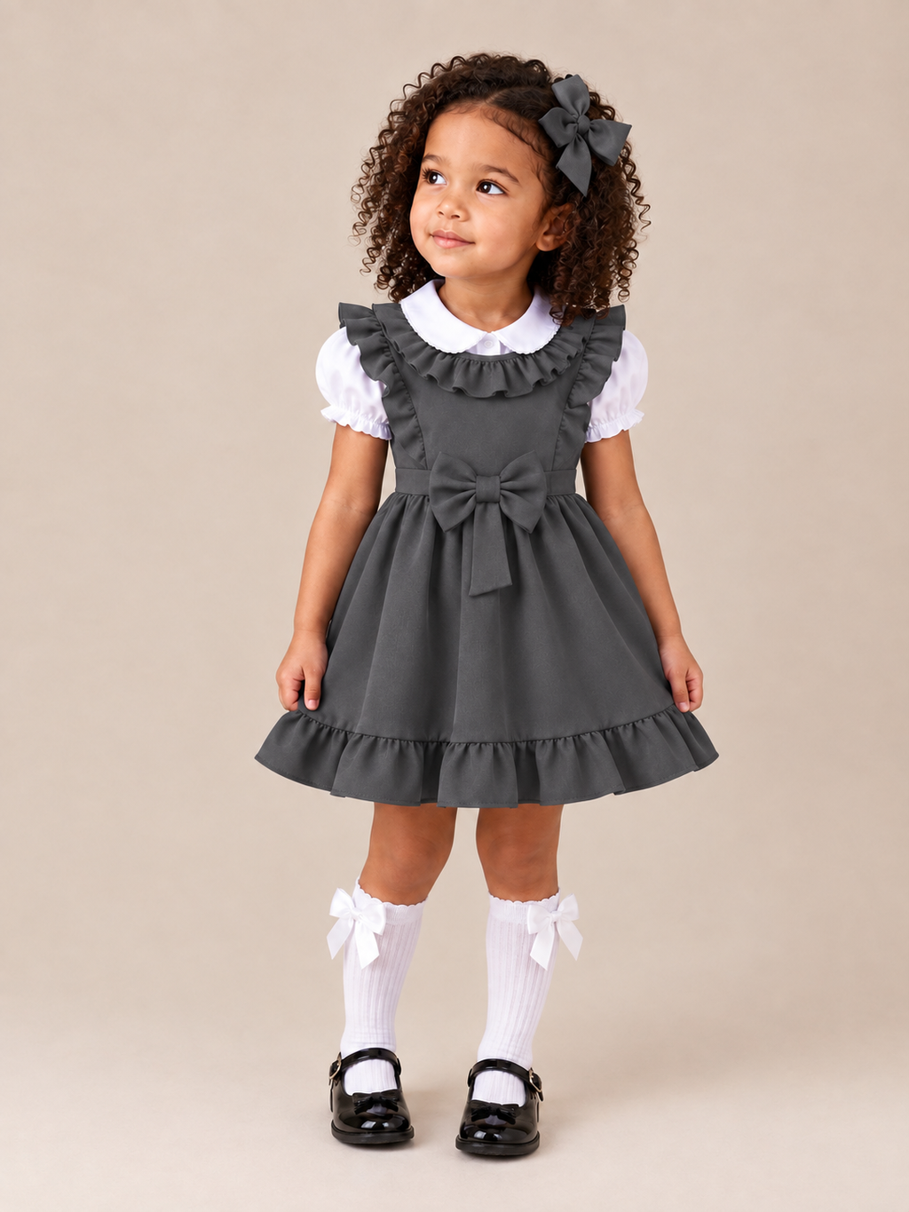 Girls Frill Bow Detail School Wear Dress