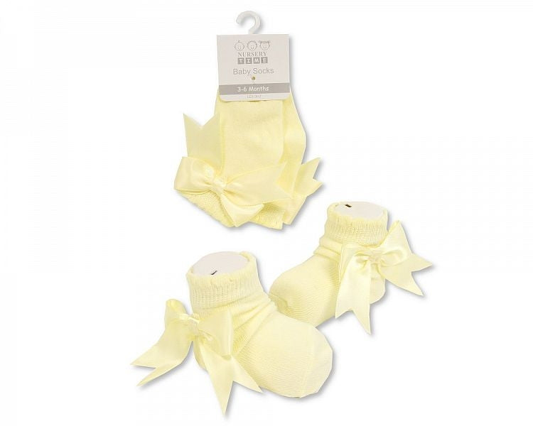 Satin Bow Scallop Socks 0-18M - Lemon