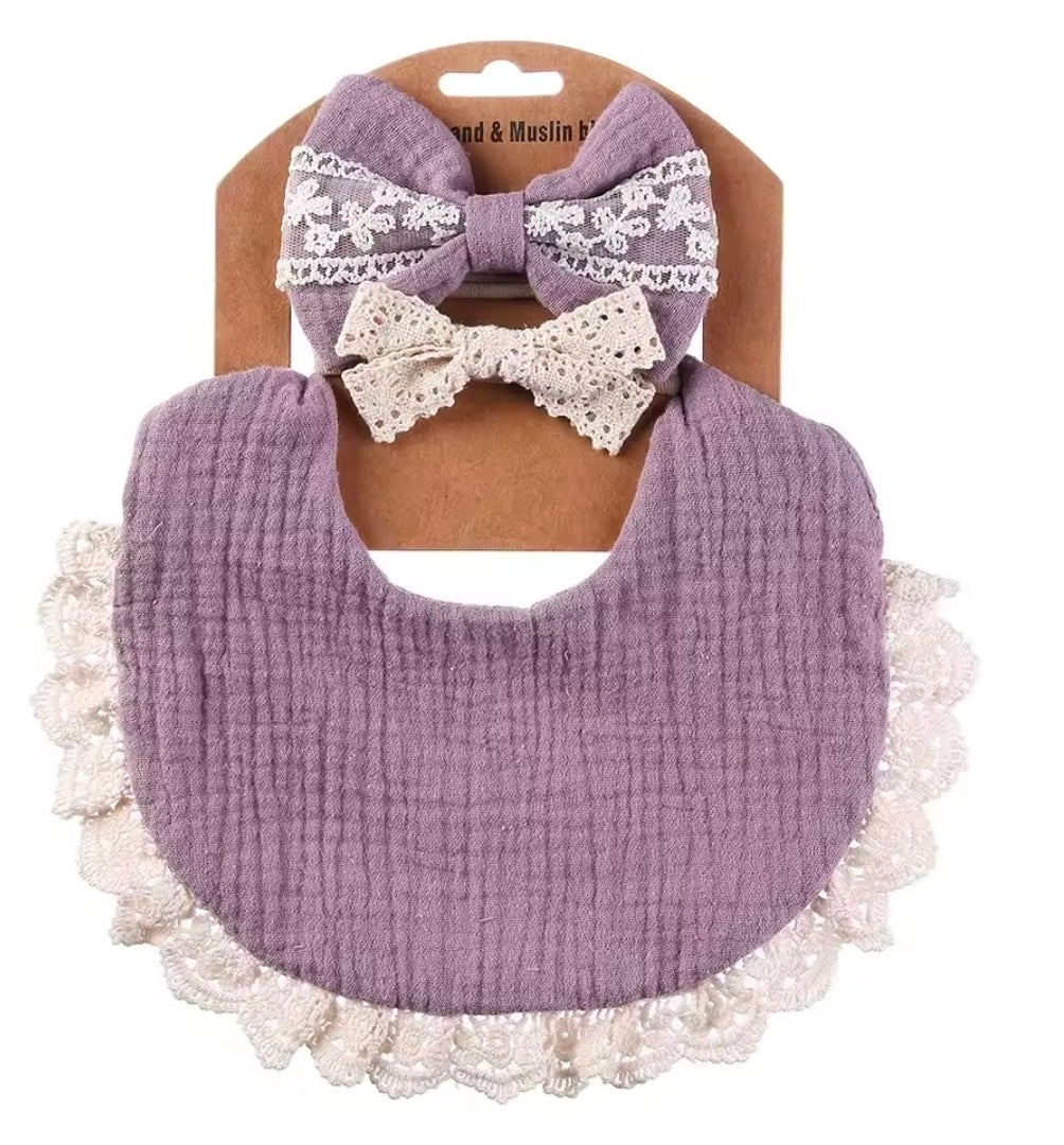 3pc Muslin Bib & Headband Set