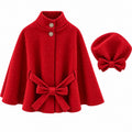 Girls Bow Detail Cape & Baret Set