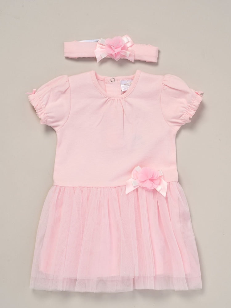 Rock-A-Bye Baby Boutique Pink Ribbon Detail Dress And Headband Outfit Set