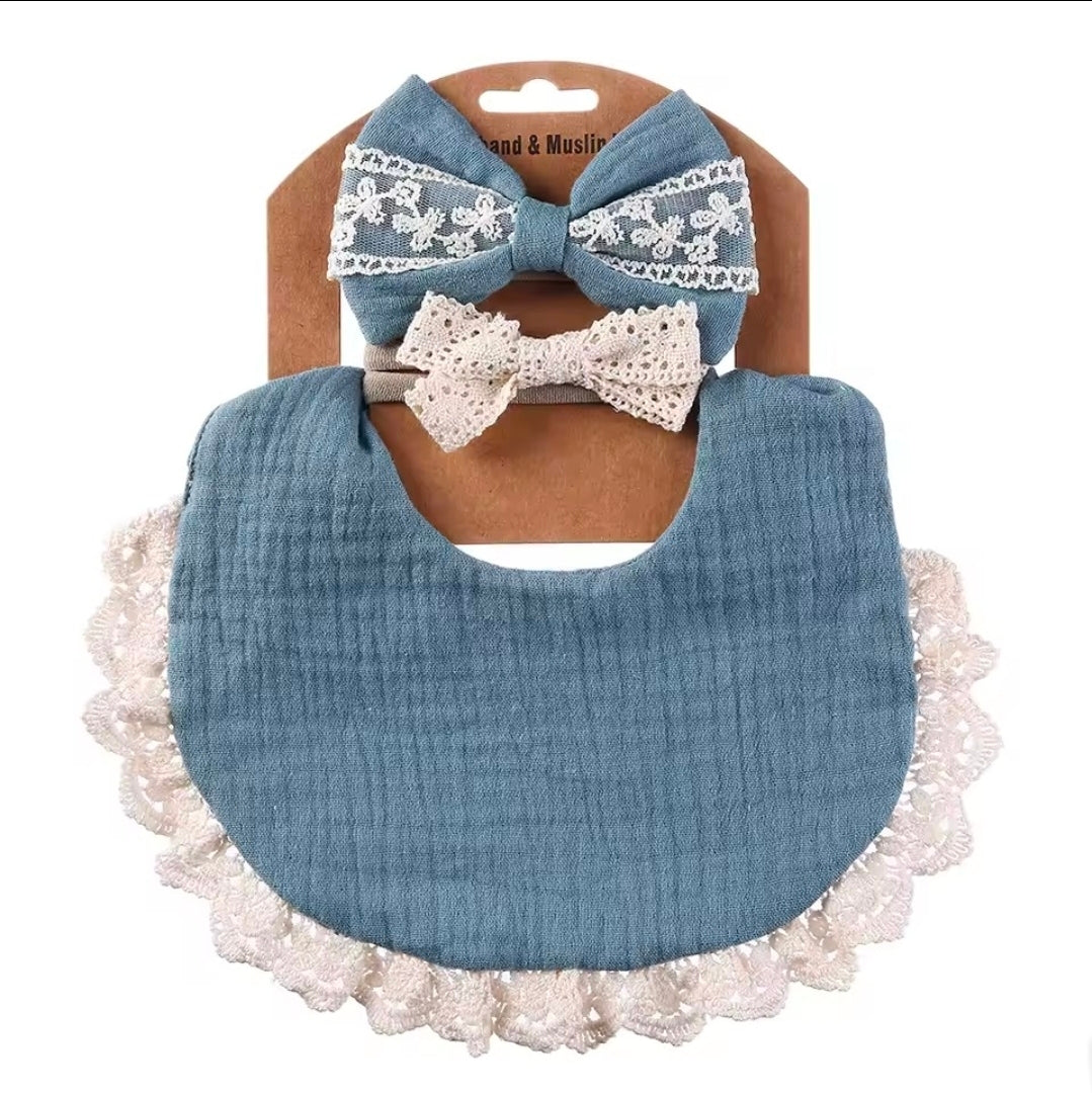 3pc Muslin Bib & Headband Set