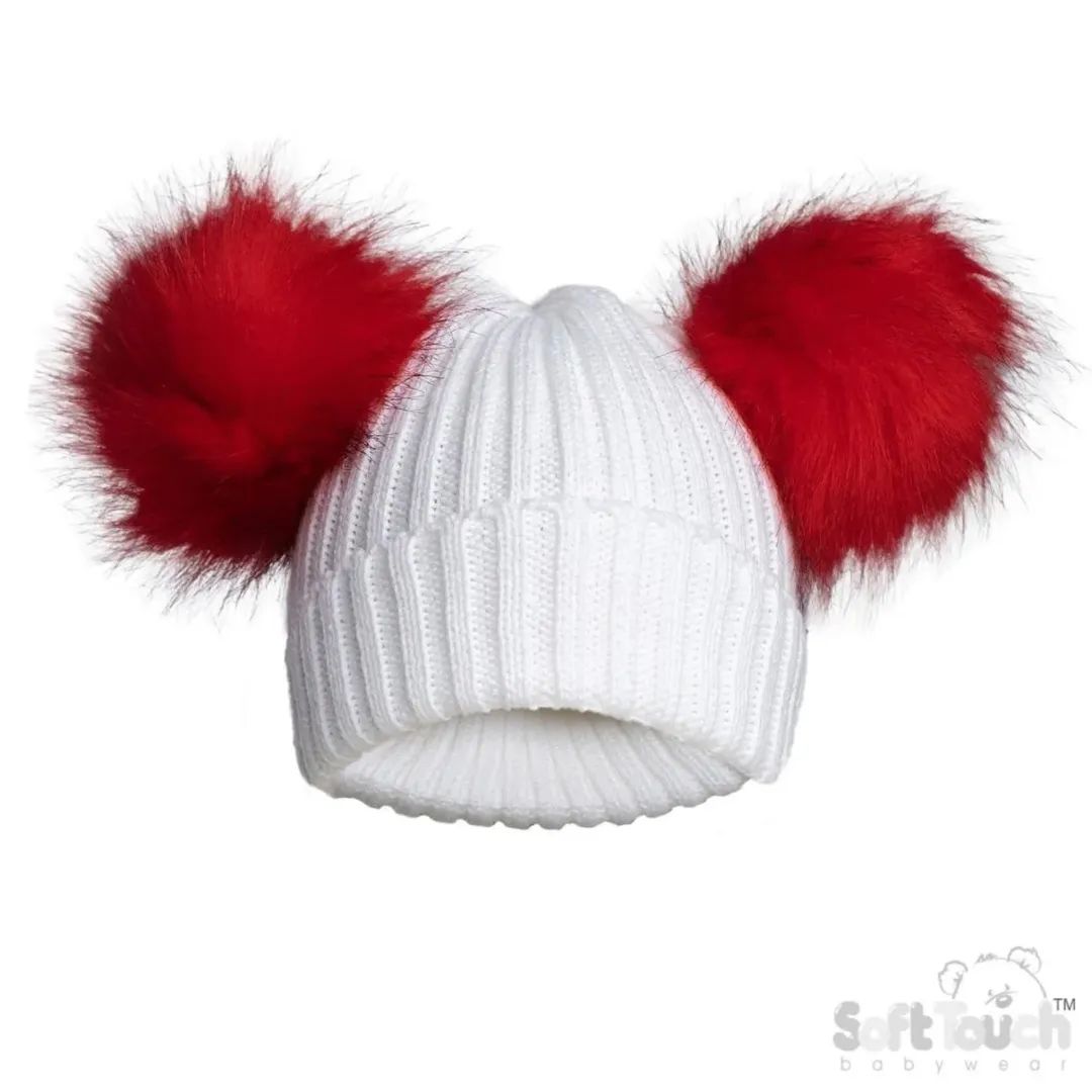 Double Pom Pom Hat- Red