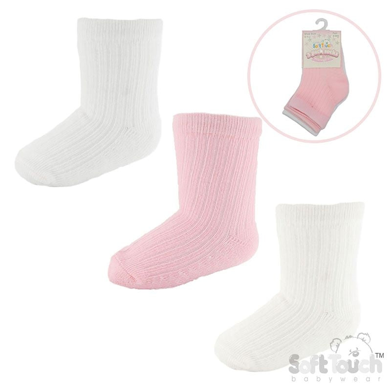 Trio Pique Ribbed Ankle Socks NB-12M - Pink