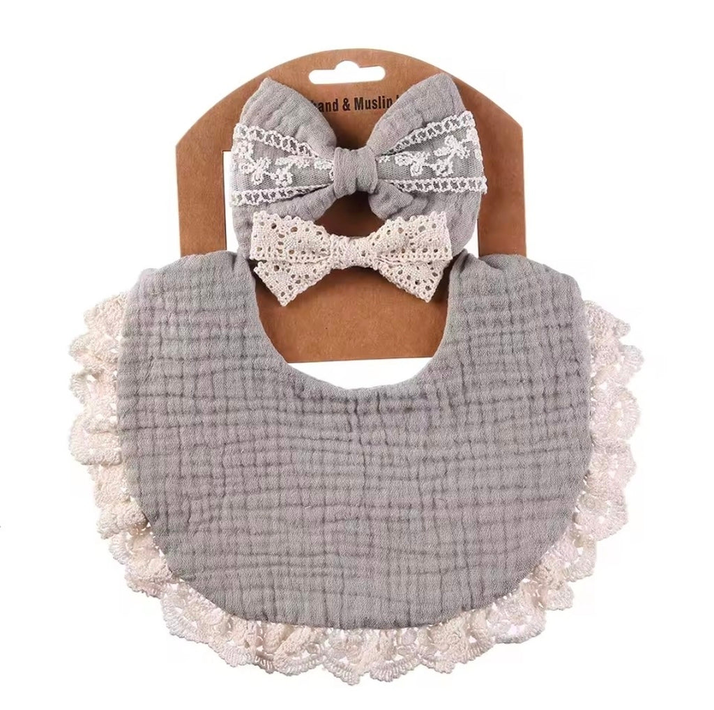3pc Muslin Bib & Headband Set