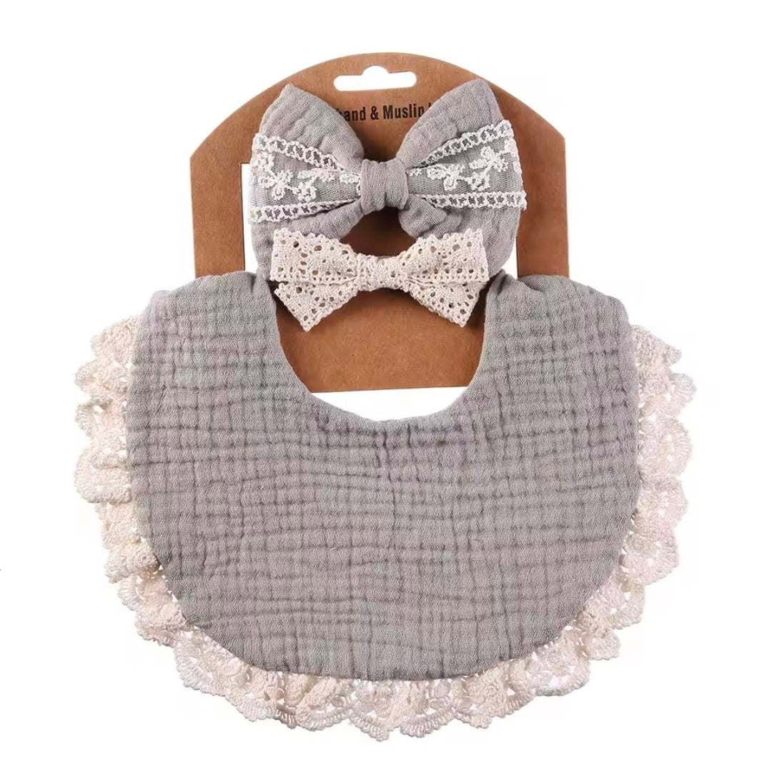 3pc Muslin Bib & Headband Set