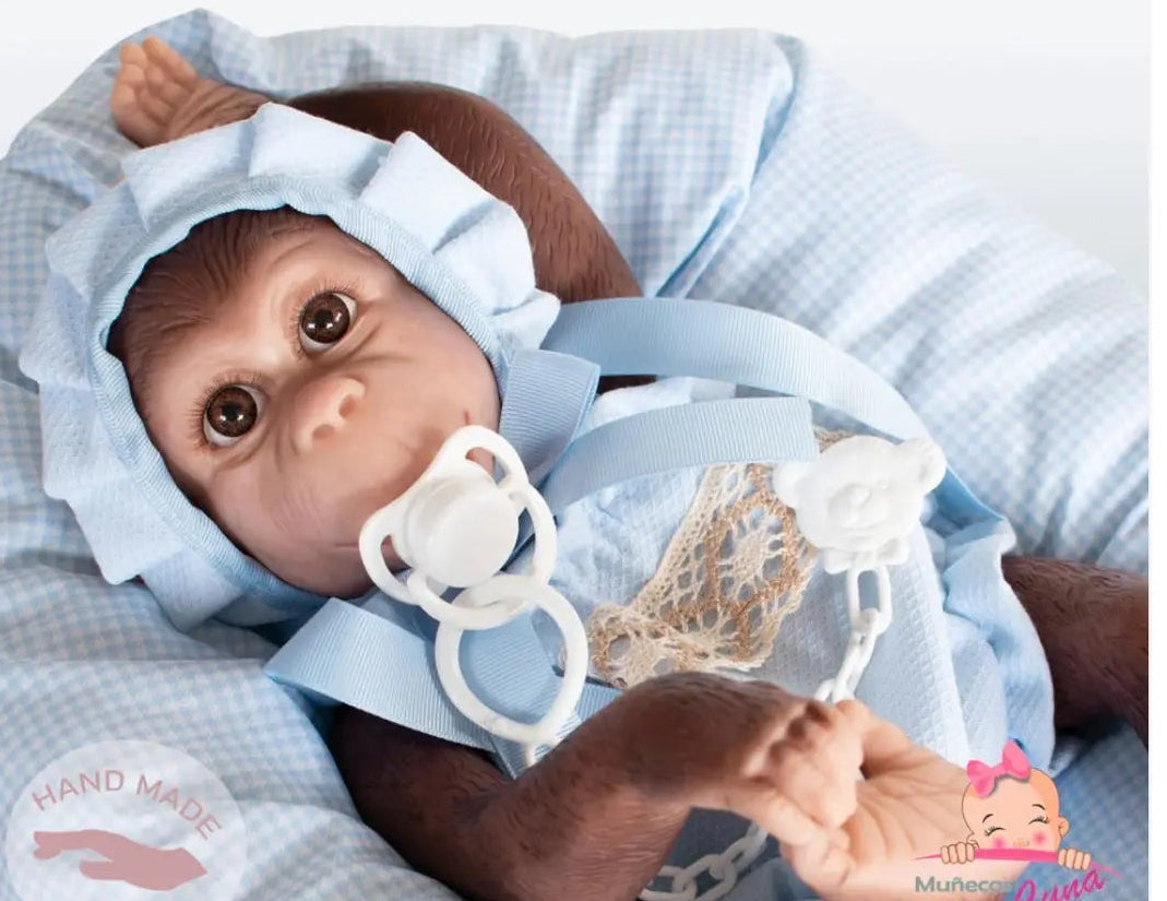 Reborn Silicone Feel Monkey - Blue Romper