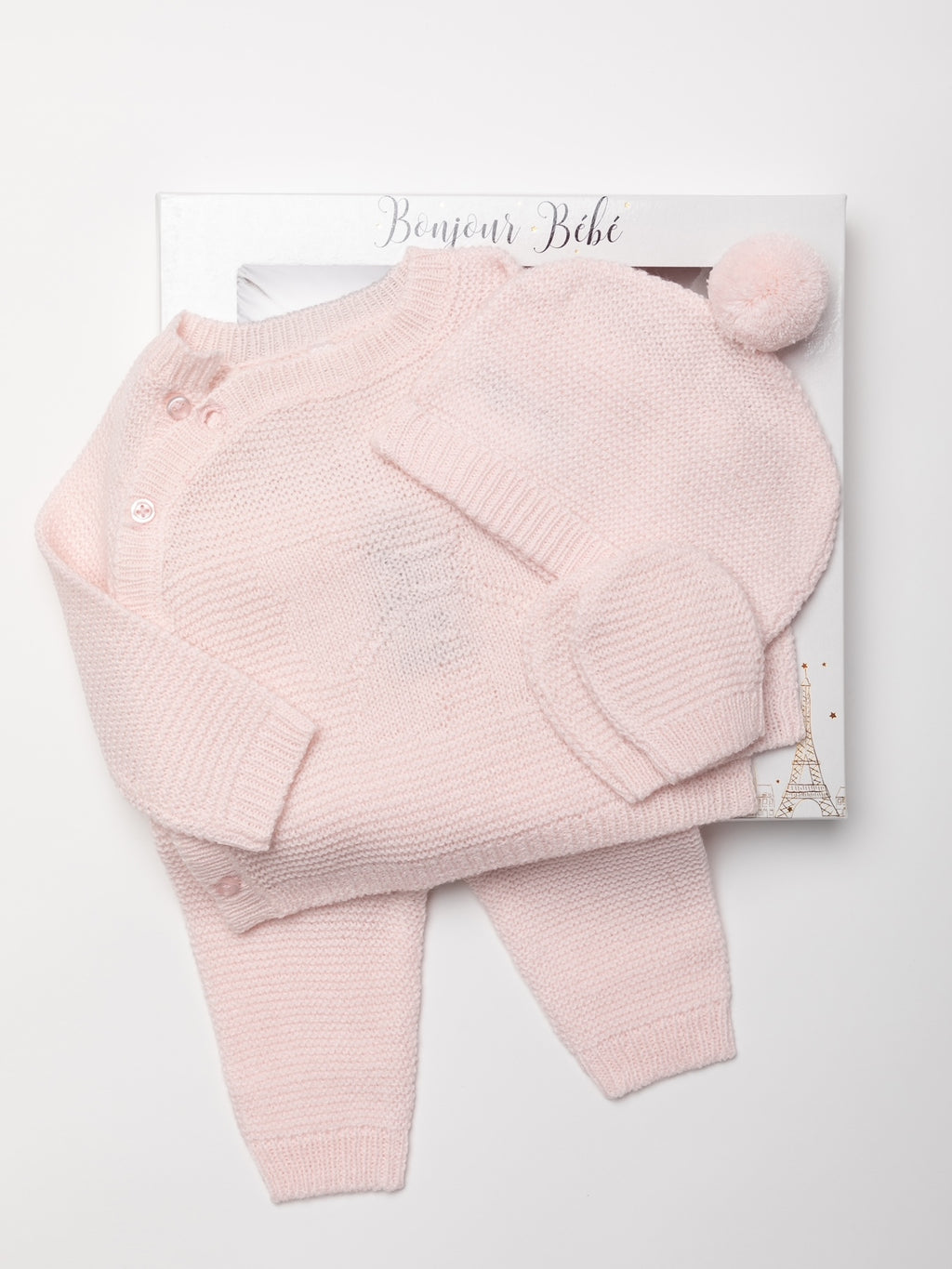 Bonjour Bebe Bow Knit 4pc Layette Set - Baby Pink