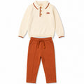 Boys Beige & Burnt Orange Knitted Polo Shirt & Trousers