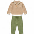 Boys Beige & Sage Green Knitted Polo Shirt & Trousers