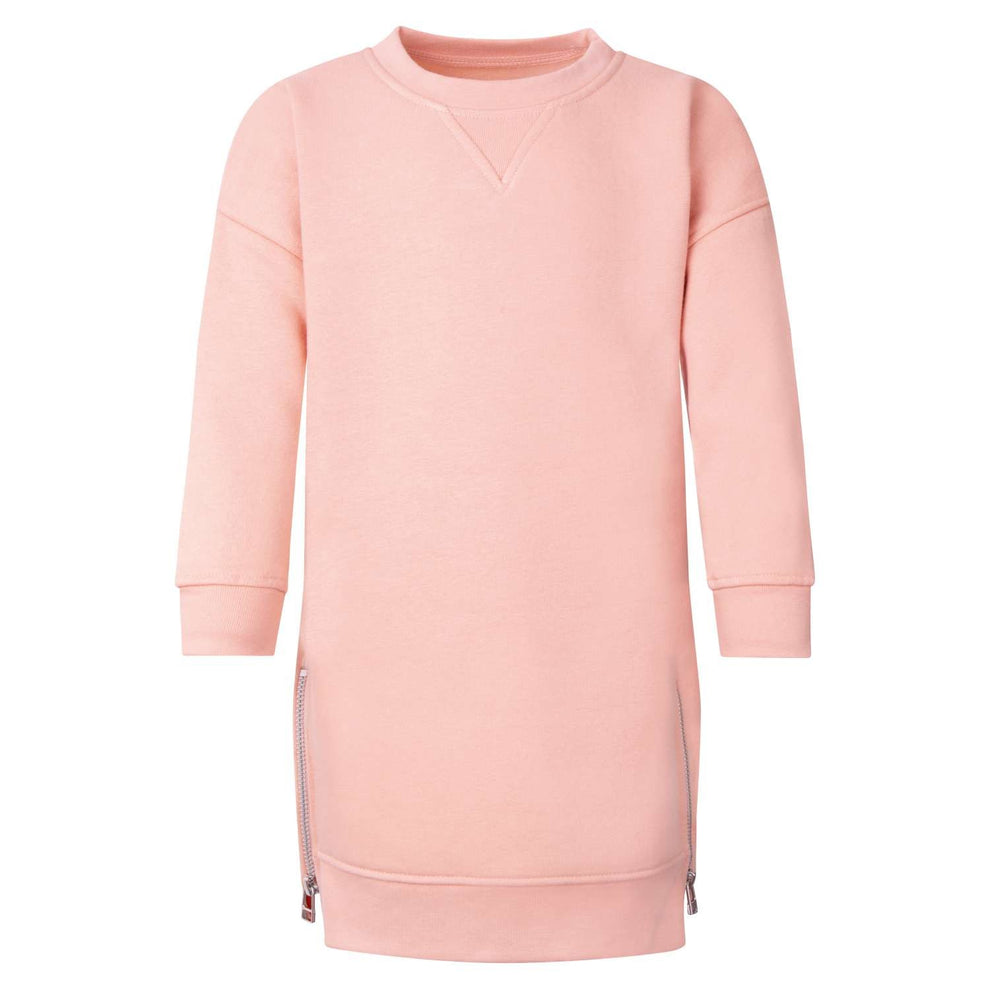 Crew Neck Fleece Sweatshirt Dress- Salmon Pink