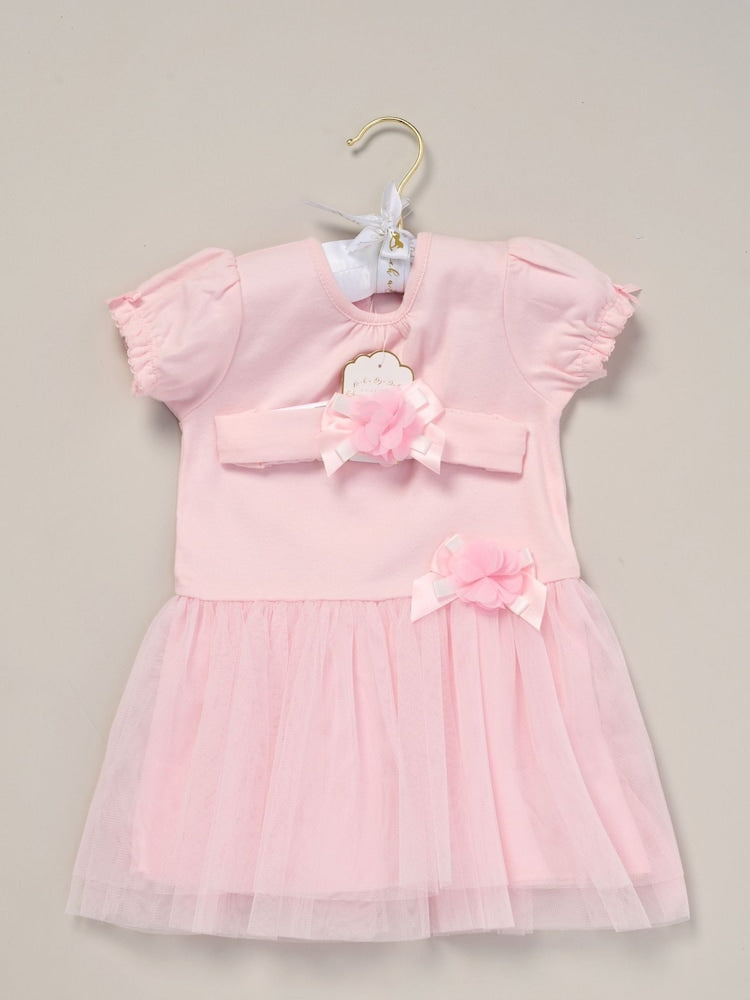 Rock-A-Bye Baby Boutique Pink Ribbon Detail Dress And Headband Outfit Set