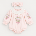 Baby Girls 2pc Spanish Floral Embroidered Lace Romper & Headband Set
