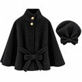 Girls Bow Detail Cape & Baret Set -black