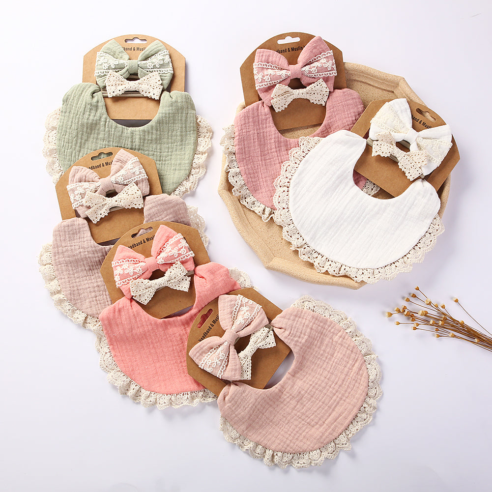 3pc Muslin Bib & Headband Set