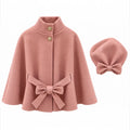 Girls Bow Detail Cape & Baret Set - Pink